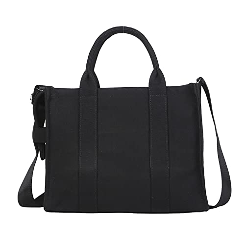 Large Canvas Tote Bag Simple one-Shoulder Shopping Bag Lady Letter Printing Commuter Fashion Messenger Handbag(Black)…