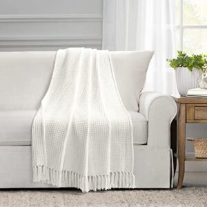 lush decor waffle cotton knit throw blanket, 60″ x 50″, white