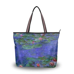 women’s tote shoulder bag claude monet water lilies top handle bag handbag
