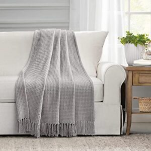 lush decor waffle cotton knit throw blanket, 60″ x 50″, light gray