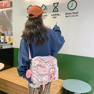 ASUYOERU Japanese Plaid Shoulder Backpack Korean Large Capacity Students Schoolbag, Pink, large 41*30*12cm