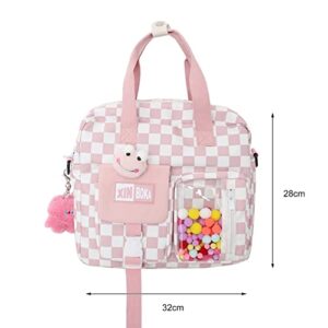 ASUYOERU Japanese Plaid Shoulder Backpack Korean Large Capacity Students Schoolbag, Pink, large 41*30*12cm