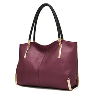 foxlover large capaciry tote designer handbags for women, genuine leather ladies top-handle bags fashion shoulder bags purses (wine red)