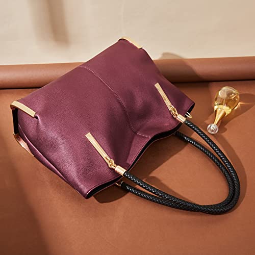FOXLOVER Large Capaciry Tote Designer Handbags for Women, Genuine Leather Ladies Top-handle Bags Fashion Shoulder Bags Purses (Wine Red)