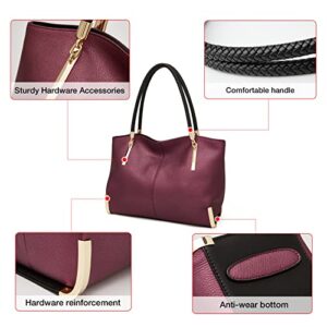 FOXLOVER Large Capaciry Tote Designer Handbags for Women, Genuine Leather Ladies Top-handle Bags Fashion Shoulder Bags Purses (Wine Red)