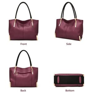 FOXLOVER Large Capaciry Tote Designer Handbags for Women, Genuine Leather Ladies Top-handle Bags Fashion Shoulder Bags Purses (Wine Red)