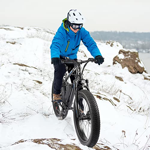 PEXMOR Electric Bike for Adult, 26" Fat Tire Electric Mountain Bike 500W EBike 48V 13AH Removable Battery, 20MPH Adult Electric Bicycle Lockable Suspension Fork, Beach Snow E-Bike Shimano 7 Speed