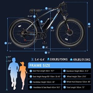 PEXMOR Electric Bike for Adult, 26" Fat Tire Electric Mountain Bike 500W EBike 48V 13AH Removable Battery, 20MPH Adult Electric Bicycle Lockable Suspension Fork, Beach Snow E-Bike Shimano 7 Speed