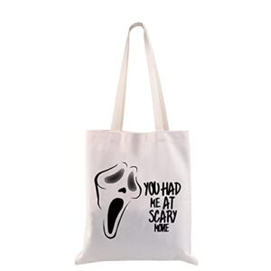 cmnim funny horror movies tote bag you had me at scary movie ghost face gift for scream horror thriller movie fans storage bag (scream horror tote bag)