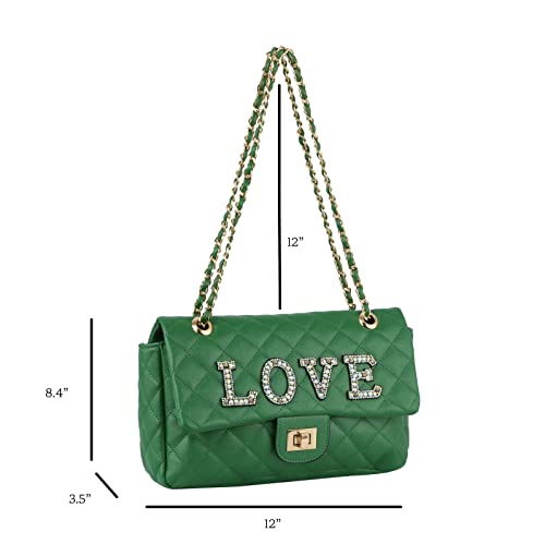 Quilted Crossbody Bags for Women, Bling Letter, Multi Color, Classic Flap (Blue_Love)