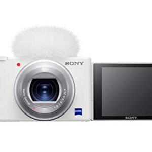 Sony ZV-1 Compact 4K HD Digital Camera for Content Creators (White) Bundle with Sony Accessory Kit, Memory Card Reader, Camera Bag with Cleaning Kit, and Photo Software (5 Items)