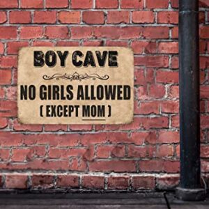 Paximiga Boy Cave No Girls Allowed Except Mom Tin Retro Look 8X12 Inch Decoration Poster Sign for Home Kitchen Bathroom Farm Garden Garage Inspirational Quotes Wall Decor, 8 x 12 Inch