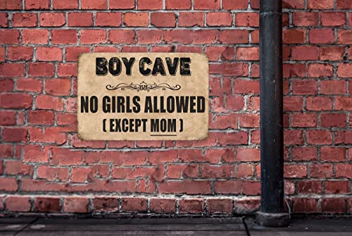 Paximiga Boy Cave No Girls Allowed Except Mom Tin Retro Look 8X12 Inch Decoration Poster Sign for Home Kitchen Bathroom Farm Garden Garage Inspirational Quotes Wall Decor, 8 x 12 Inch