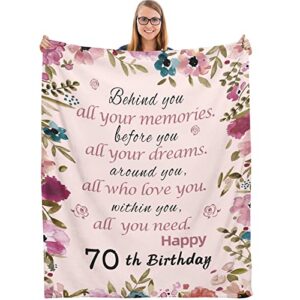 jiyepopo 70th birthday gifts for women, happy 70th throw blanket 60″x50″, 70 years old birthday gifts for her wife mom 60″x50″