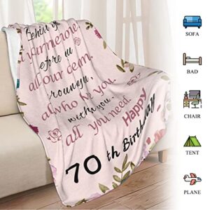 JIYEPOPO 70th Birthday Gifts for Women, Happy 70th Throw Blanket 60"x50", 70 Years Old Birthday Gifts for Her Wife Mom 60"x50"