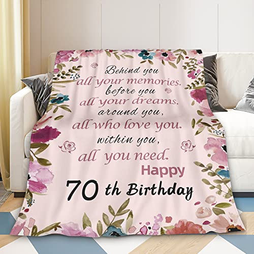 JIYEPOPO 70th Birthday Gifts for Women, Happy 70th Throw Blanket 60"x50", 70 Years Old Birthday Gifts for Her Wife Mom 60"x50"