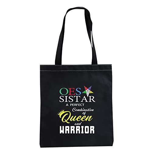 CMNIM OES Tote Bag for Women Sorority Sisterhood Shoulder Bag Gifts for OES Sistar Is A Perfect Combination Of Queen And Warrior (OES Queen Black Tote Bag)