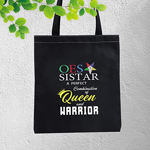 CMNIM OES Tote Bag for Women Sorority Sisterhood Shoulder Bag Gifts for OES Sistar Is A Perfect Combination Of Queen And Warrior (OES Queen Black Tote Bag)