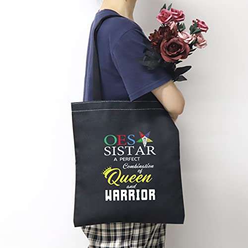 CMNIM OES Tote Bag for Women Sorority Sisterhood Shoulder Bag Gifts for OES Sistar Is A Perfect Combination Of Queen And Warrior (OES Queen Black Tote Bag)