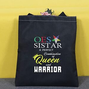 CMNIM OES Tote Bag for Women Sorority Sisterhood Shoulder Bag Gifts for OES Sistar Is A Perfect Combination Of Queen And Warrior (OES Queen Black Tote Bag)