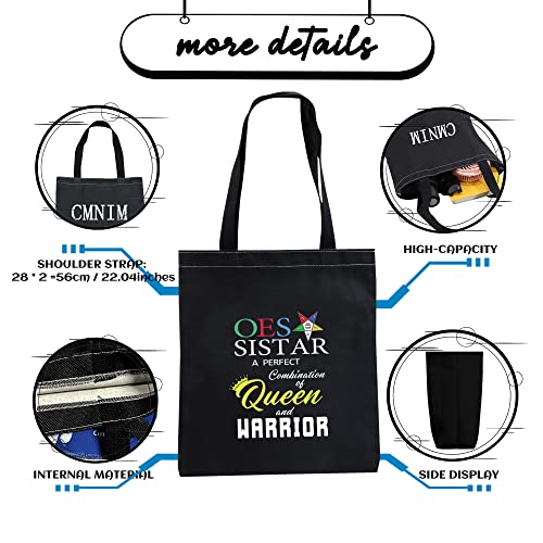 CMNIM OES Tote Bag for Women Sorority Sisterhood Shoulder Bag Gifts for OES Sistar Is A Perfect Combination Of Queen And Warrior (OES Queen Black Tote Bag)