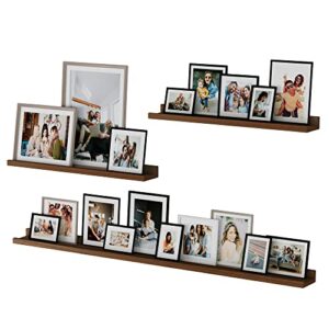 wallniture denver multi size floating shelves, picture ledge living room decor, book display shelf, office bedroom wall decor set of 3 walnut color