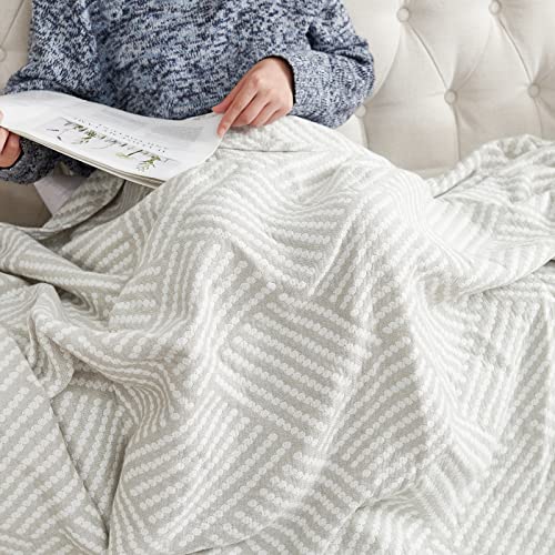 jinchan Grey Throw Blanket Boho Throw Blanket for Couch Cozy Blanket Cotton Bed Throw 3 Layer Spring Throw Blanket Coverlet Geometric Quilt Soft Blanket Baby Kid Gift 50x60 Inch