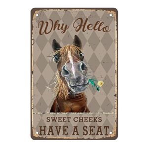 sweet cheeks horse wall decor,hello decorative tin sign funny,cheeky horse retro poster paintings cute hello horse decoration home bedroom livingroom bathroom decor picture,8x12in multicolor