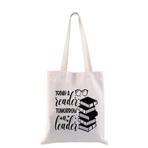 cmnim book canvas tote bag for readers inspiration gifts today a reader tomorrow a leader (book canvas tote bag)