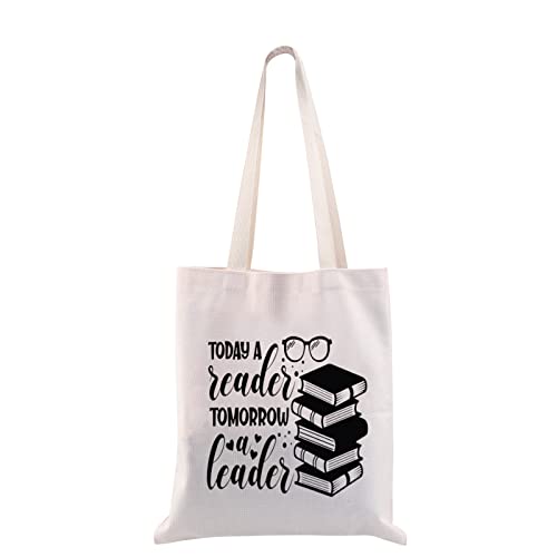 CMNIM Book Canvas Tote Bag for Readers Inspiration Gifts Today A Reader Tomorrow A Leader (Book Canvas Tote Bag)