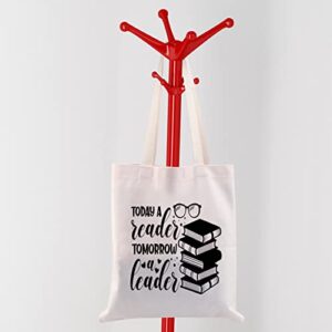 CMNIM Book Canvas Tote Bag for Readers Inspiration Gifts Today A Reader Tomorrow A Leader (Book Canvas Tote Bag)