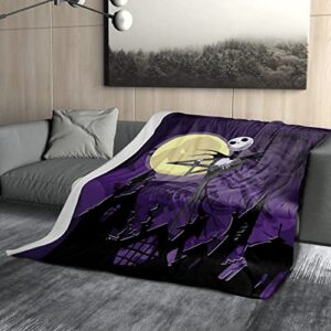 Purple Night Sherpa Fleece Throw Blanket - Skull Fuzzy Warm Throws for Winter Bedding, Couch，Sofa for Christmat