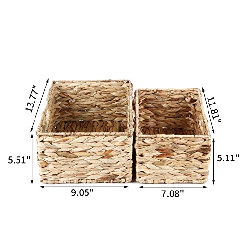 Wicker Basket Water Hyacinth Storage Basket for Organizing Decorative Woven Container for Shelving, Rectangle Basket with Built-in Handles Room Organizer