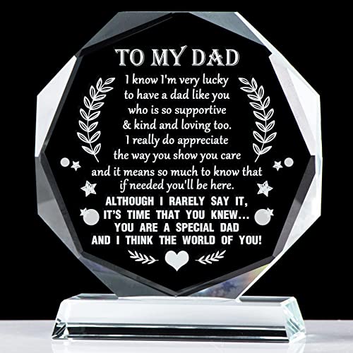 YWHL To My Dad Gifts from Daughter Son, Birthday Gifts for Dad Who Wants Nothing, Father's Day Gifts, Laser Engraving Glass Keepsake, Meaningful Present for Father on Thanksgiving Christmas