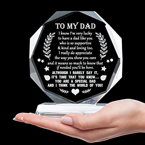 YWHL To My Dad Gifts from Daughter Son, Birthday Gifts for Dad Who Wants Nothing, Father's Day Gifts, Laser Engraving Glass Keepsake, Meaningful Present for Father on Thanksgiving Christmas