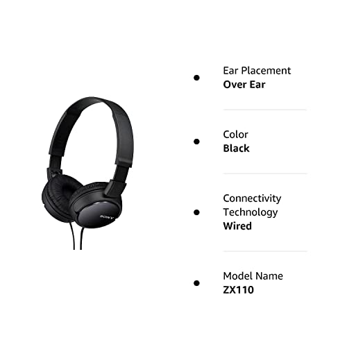 Sony ZX110 Over-Ear Dynamic Stereo Headphones (Black)