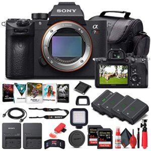 sony alpha a7r iv mirrorless digital camera (body only) (ilce7rm4/b) + 2 x 64gb memory card + 3 x np-fz-100 battery + corel photo software + case + card reader + led light + more (renewed)