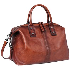 iswee genuine leather women handbag soft satchel totes top handle shoulder bag cross body purses work bags fashion (brown)