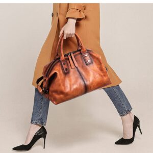 Iswee Genuine Leather Women Handbag Soft Satchel Totes Top Handle Shoulder Bag Cross Body Purses Work Bags Fashion (Brown)