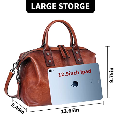 Iswee Genuine Leather Women Handbag Soft Satchel Totes Top Handle Shoulder Bag Cross Body Purses Work Bags Fashion (Brown)