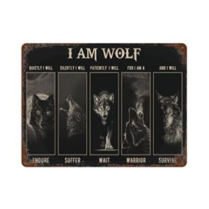 wolf i am wolf quietly i will endure funny novelty funny metal sign vintage tin sign decor for kitchen home club sign gift plaque tin sign 6×8 inch