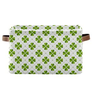 xigua st. patricks day clover storage basket, durable canvas organizer with handles large collapsible storage bins boxes for home office – 2packs