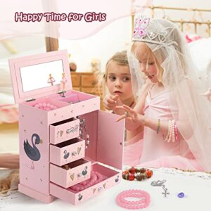 efubaby Large Jewelry Box for Girls 5 Layer Musical Box with Swing Door Spinning Ballerina, Unicorn Jewelry Set Included Jewelry Box Organizer for Girls Kids Jewelry Box Birthday Valentine Gift Pink