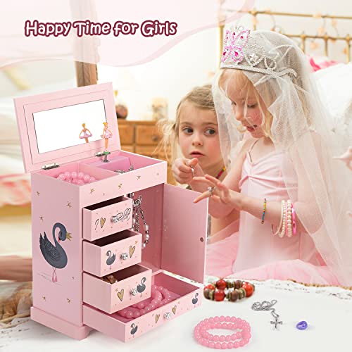 efubaby Large Jewelry Box for Girls 5 Layer Musical Box with Swing Door Spinning Ballerina, Unicorn Jewelry Set Included Jewelry Box Organizer for Girls Kids Jewelry Box Birthday Valentine Gift Pink