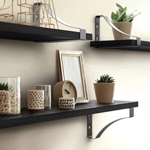 Icona Bay 24 Inch Wall Shelves, Set of 3 Black Modern Rustic Display Shelves, Wall Mount Picture Ledges w/Brackets