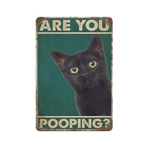 eysl are you pooping cat bathroom funny novelty funny metal sign vintage tin sign decor for kitchen home club sign gift plaque tin sign 8×12 inch