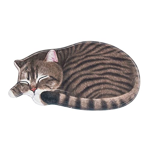 Anntool Cute Sleeping Cat Shaped Area Rug, Microfiber Absorbent Floor Mat for Bedroom Kitchen Living Room, 3D Kitten Carpet Hallway Porch Entrance Doormat Children's 16 x 30 Inch Tabby B