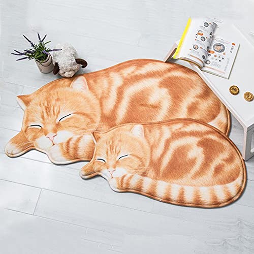 Anntool Cute Sleeping Cat Shaped Area Rug, Microfiber Absorbent Floor Mat for Bedroom Kitchen Living Room, 3D Kitten Carpet Hallway Porch Entrance Doormat Children's 16 x 30 Inch Tabby B