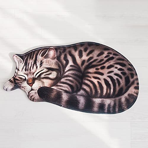 Anntool Cute Sleeping Cat Shaped Area Rug, Microfiber Absorbent Floor Mat for Bedroom Kitchen Living Room, 3D Kitten Carpet Hallway Porch Entrance Doormat Children's 16 x 30 Inch Tabby B