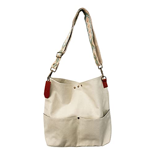 Pretty Simple Me Sloane Slouchy Hobo Bag (Cream) - Crossbody Bag | Comes w/ 2 Straps | Removable PU Leather Shoulder Strap | Canvas Crossbody Strap | Magnetic Closure | Shoulder Bags